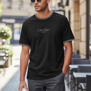 Calvin Klein New York Mens Black T Shirt Classic Fit Crew Neck Short Sleeve M